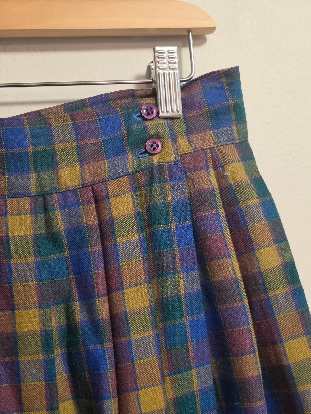 Vintage Viyella Plaid Maxi Skirt in Blue & Green - Classic Women's Skirt - Picture 4 of 9